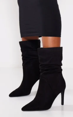 Prettylittlething Black Faux Suede Point Toe Ruched High Heeled Ankle Boots Black -Pretty Soles Shop d6b67a69c10f9ebc1740b64bf250973dc626d5fb cnf9107 3