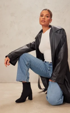 Prettylittlething Black Faux Suede Wide Fit Round Toe Heeled Ankle Sock Boots Black