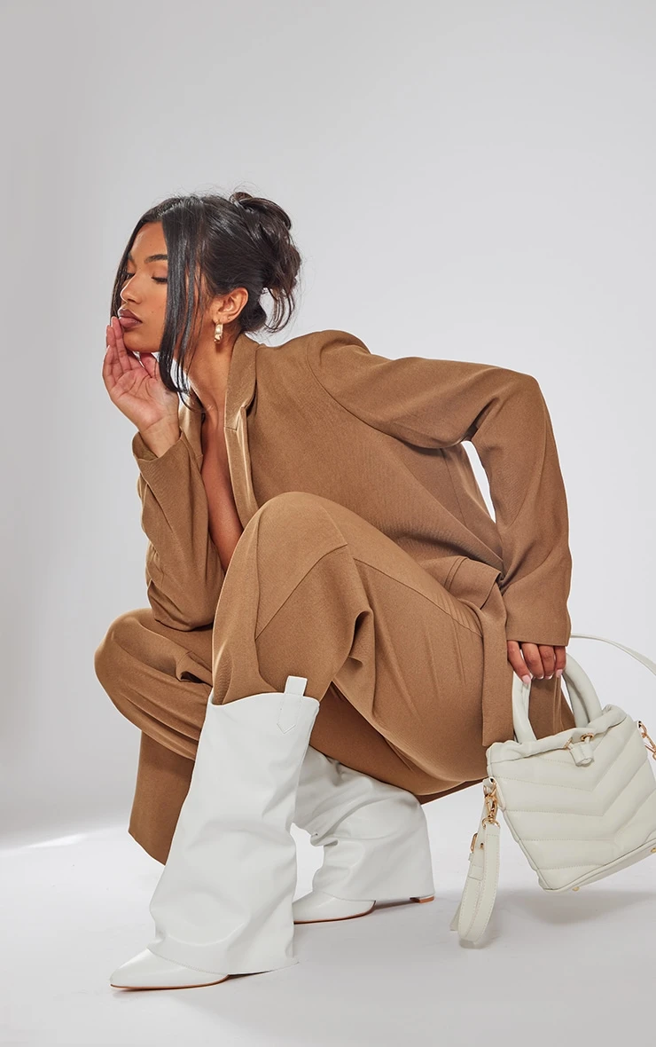 Prettylittlething White Wide Fit Pu Point Toe Fold Over High Heeled Calf High Boots White 4 Prettylittlething White Wide Fit Pu Point Toe Fold Over High Heeled Calf High Boots White - Image 4