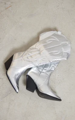 Prettylittlething Silver PU Point Toe Knee High Western Boots Silver -Pretty Soles Shop da52d7786a239067606b1cf51eb7fffb54790a46 cnb8595 4