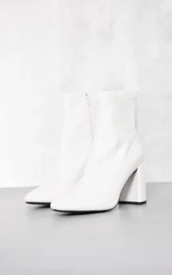 Prettylittlething White Pu Wide Fit Round Toe Heeled Ankle Sock Boots White -Pretty Soles Shop db3921cbcc07b70073e0076fd3899bee8021fa26 cng1925 4