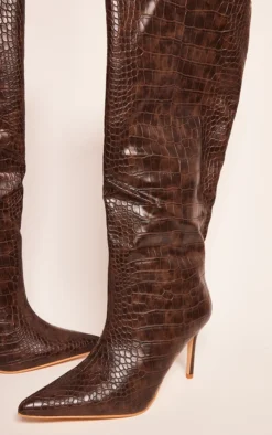 Prettylittlething Chocolate PU Croc Detail Point Toe Stiletto Heeled Knee Boots Chocolate 6 Prettylittlething Chocolate PU Croc Detail Point Toe Stiletto Heeled Knee Boots Chocolate -Pretty Soles Shop dce7bda8859290ce6fdf40ece1b4c2ae33b66a4c CMV7749 3