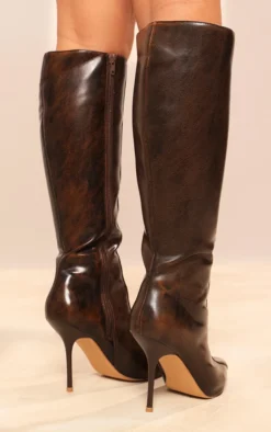 Prettylittlething Brown Pu Point Toe Distressed Knee High Heeled Boots -1 Brown 7 Prettylittlething Brown Pu Point Toe Distressed Knee High Heeled Boots -1 Brown -Pretty Soles Shop dd1613c006e2e15a3a6bc58829445981eec62f76 cng5599 4