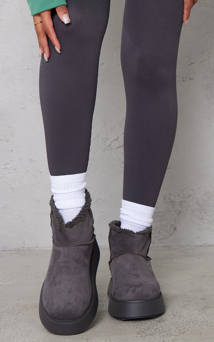 Prettylittlething Grey Faux Suede Round Toe Thick Flat Sole Ankle Boots Grey 2 Prettylittlething Grey Faux Suede Round Toe Thick Flat Sole Ankle Boots Grey - Image 2