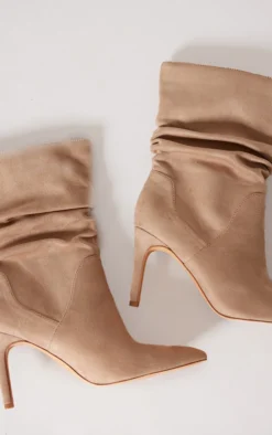 Prettylittlething Truffle Faux Suede Point Toe Ruched High Heeled Ankle Boots Truffle -Pretty Soles Shop dd66f75f9bbe5f8c34f67eccc177c7aa2c50da8e cnf9106 4