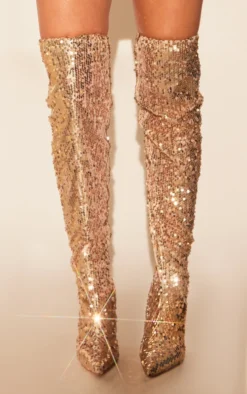 Prettylittlething Gold Sequin Point Toe Over The Knee Heeled Boots Gold -Pretty Soles Shop de269792d6de95aed4a98cc4c35c44d5fbe09373 cng4510 3