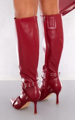 Prettylittlething Red Pu Point Toe Buckle Strap Knee High Heeled Boots-1 Red 7 Prettylittlething Red Pu Point Toe Buckle Strap Knee High Heeled Boots-1 Red -Pretty Soles Shop e079cb10869420d1427ec7f9fa8a8362477c7b8d cnh0312 4