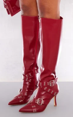 Prettylittlething Red Pu Point Toe Buckle Strap Knee High Heeled Boots-1 Red 6 Prettylittlething Red Pu Point Toe Buckle Strap Knee High Heeled Boots-1 Red -Pretty Soles Shop e3dbaa6a2466fb9ecd17032fbfac0cdede2a03ac cnh0312 3