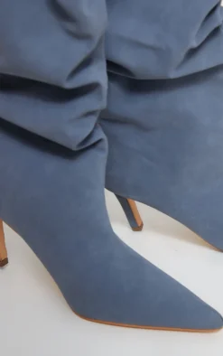 Prettylittlething Blue Washed Faux Suede Ruched Mid Heeled Knee High Boots Grey -Pretty Soles Shop eee40533dfbf27b2155c5c1b2801abb22620b05d cnf5398 4