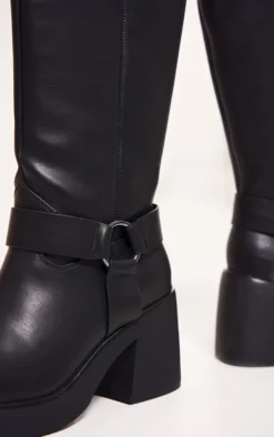 Prettylittlething Black Faux Leather Square Toe Buckle Chunky Heeled Thigh High Boots Black -Pretty Soles Shop eeef872ebba61525b9d4fd9441573b333d70af90 cnf9114 4