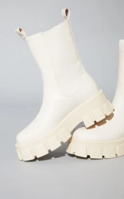 Prettylittlething Cream PU Chunky Sole High Chelsea Ankle Boots Cream -Pretty Soles Shop ef05c61308a51e86e1c119cc9c7c4bddec8f3ade cms9108 3