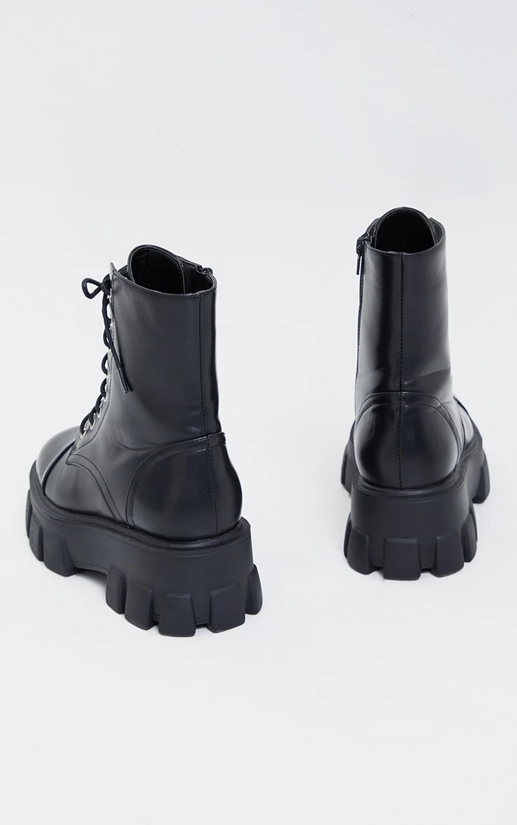Prettylittlething Black Wide Fit Lace Up Extreme Chunky Combat Boots Black 4 Prettylittlething Black Wide Fit Lace Up Extreme Chunky Combat Boots Black - Image 4