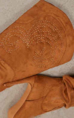 Prettylittlething Camel Faux Suede Point Toe Studded Over The Knee Heeled Western Boots Camel -Pretty Soles Shop fc1ace3a5ac931a1c98ddf4048b9b0c3bc8e2789 cnf9118 4
