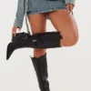 Prettylittlething Black Western Pointed Wedge Heeled Knee Boots Black