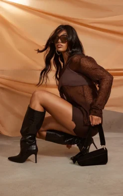 Prettylittlething Black PU Croc Detail Point Toe Stiletto Heeled Knee Boots Black 5 Prettylittlething Black PU Croc Detail Point Toe Stiletto Heeled Knee Boots Black -Pretty Soles Shop fc79ab6321a513f0060bb050ffc905b3233b4a73 cmy6452 2