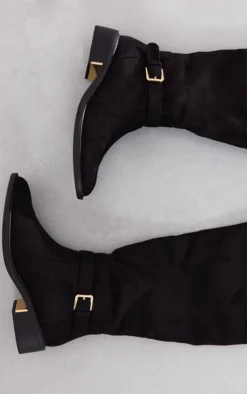 Prettylittlething Black Faux Suede Gold Buckle Over The Knee Boots Black -Pretty Soles Shop fecb3ac2c0506c5f5047ddf78d657f40f54e22b3 cnf9007 4